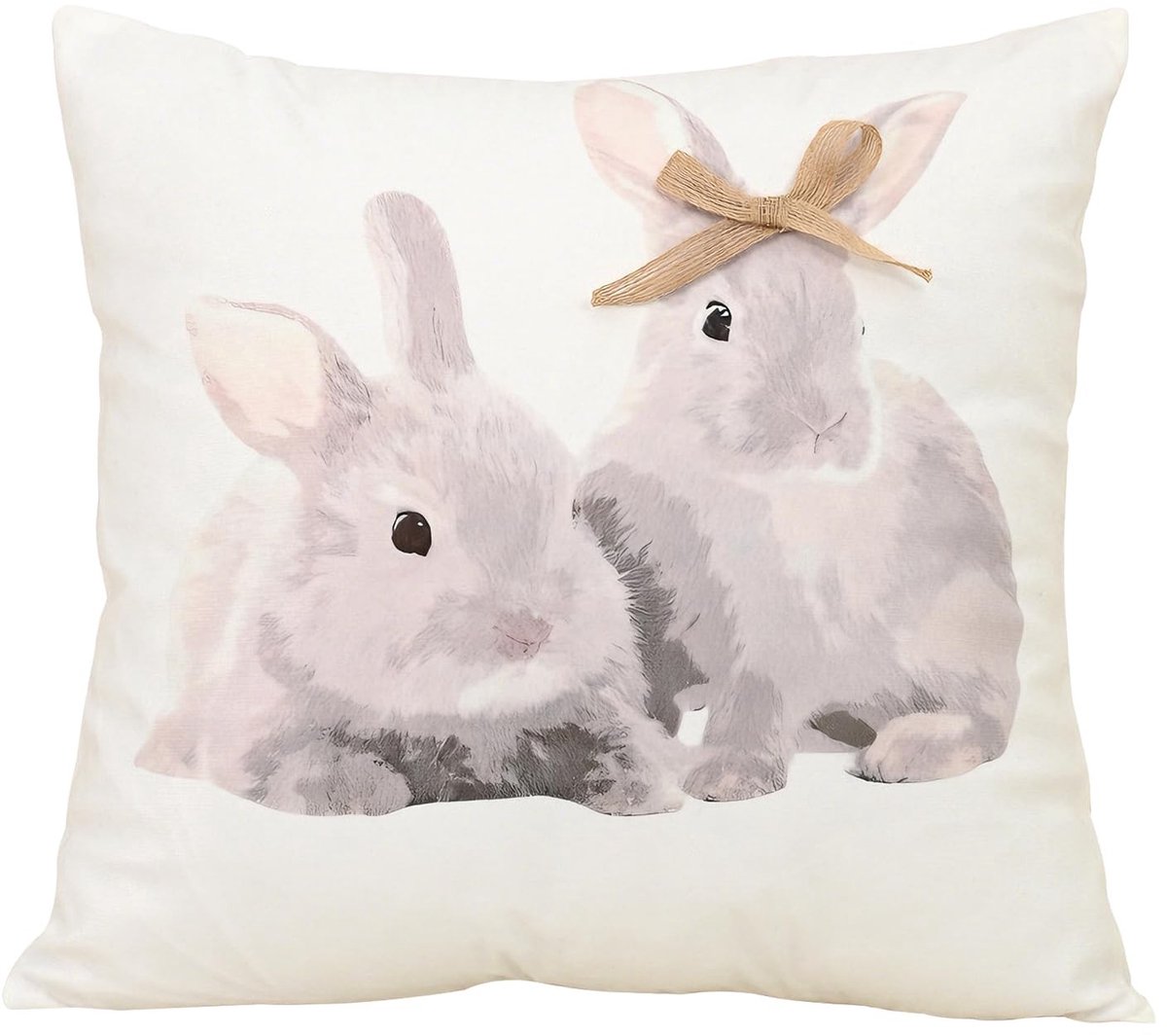 Dailygoods - Pasen Kussenhoes 45x45 cm met Konijnenmotief en Strik - Decoratieve Sierkussenhoes voor Bank, Woonkamer en Slaapkamer - Lente Decoratie