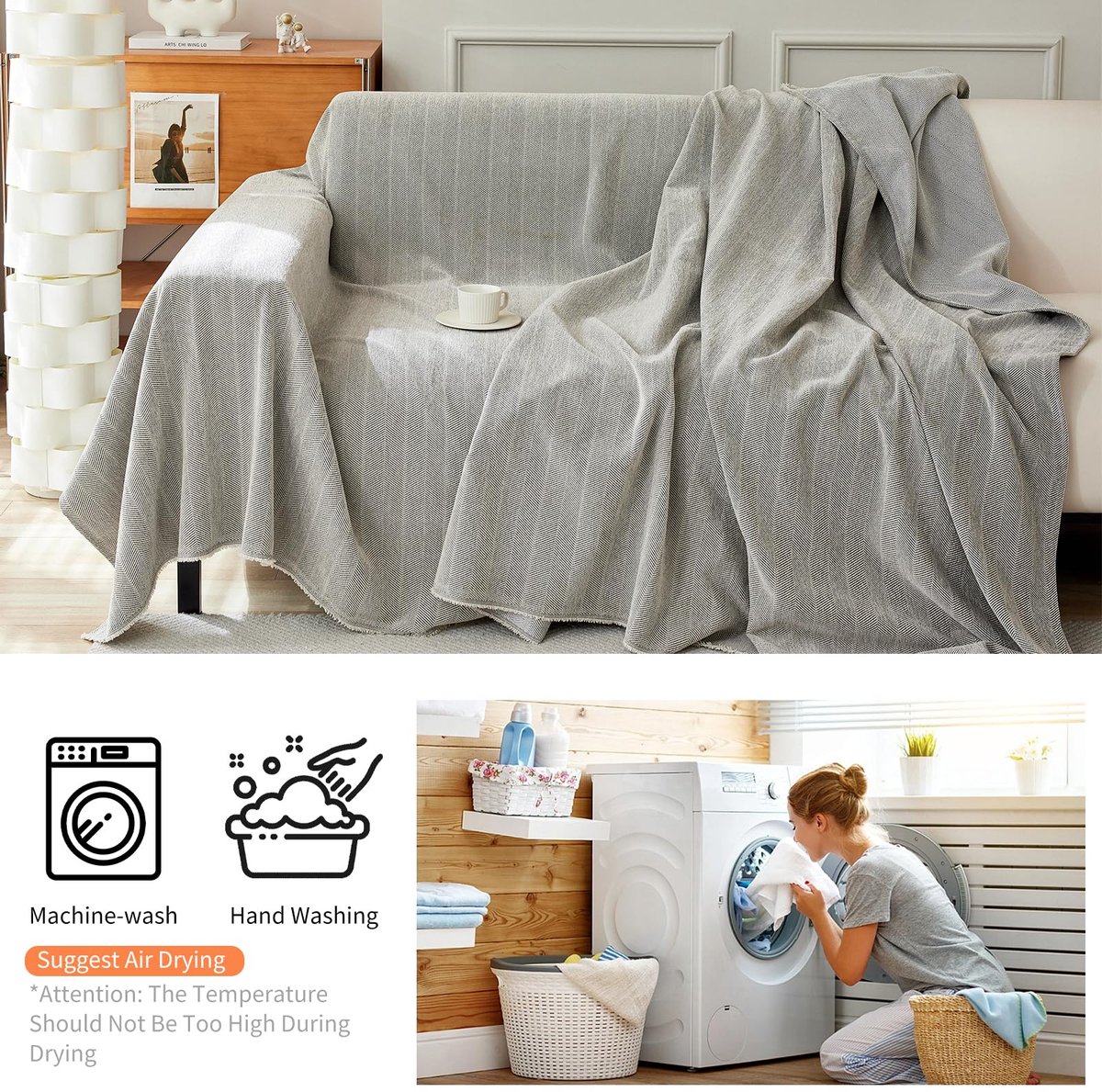 kleur bankovertrek met decoratieve franjes sprei, multifunctionele chenille bankdeken, ideaal voor bank, bank en bed, 230 x 300 cm, lichtgrijs