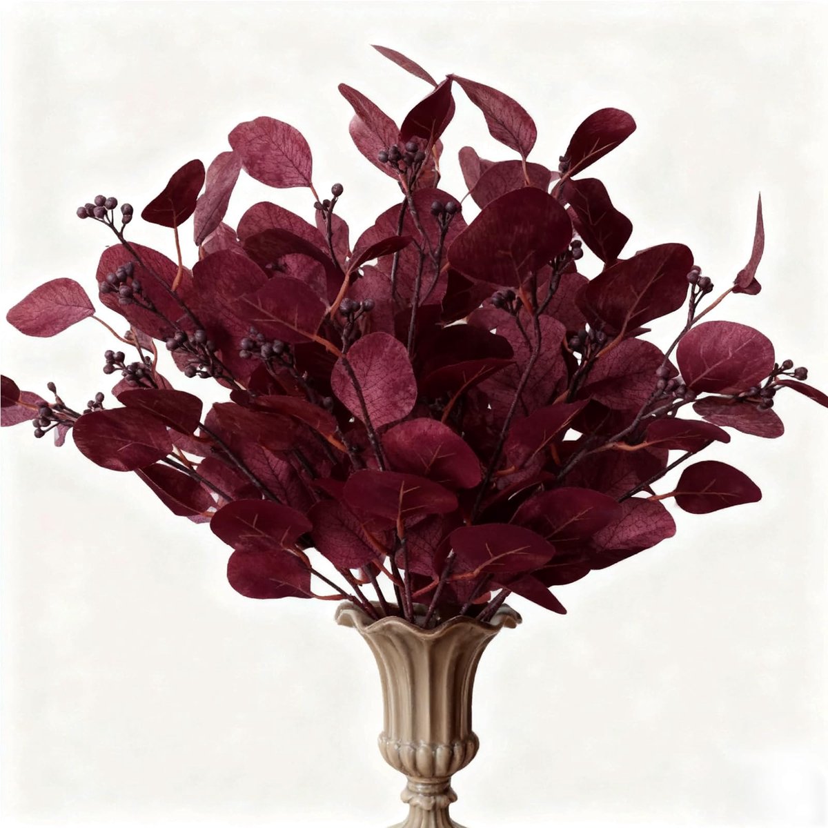 stengels Bladeren Kunstbloemen Lange Zilveren Dollar Bladeren Faux Boeket Branches Decoratie voor Huis Bloem Arrangement Bruiloft Tafel Festival Boerderij Party Halloween Deco (Rood)