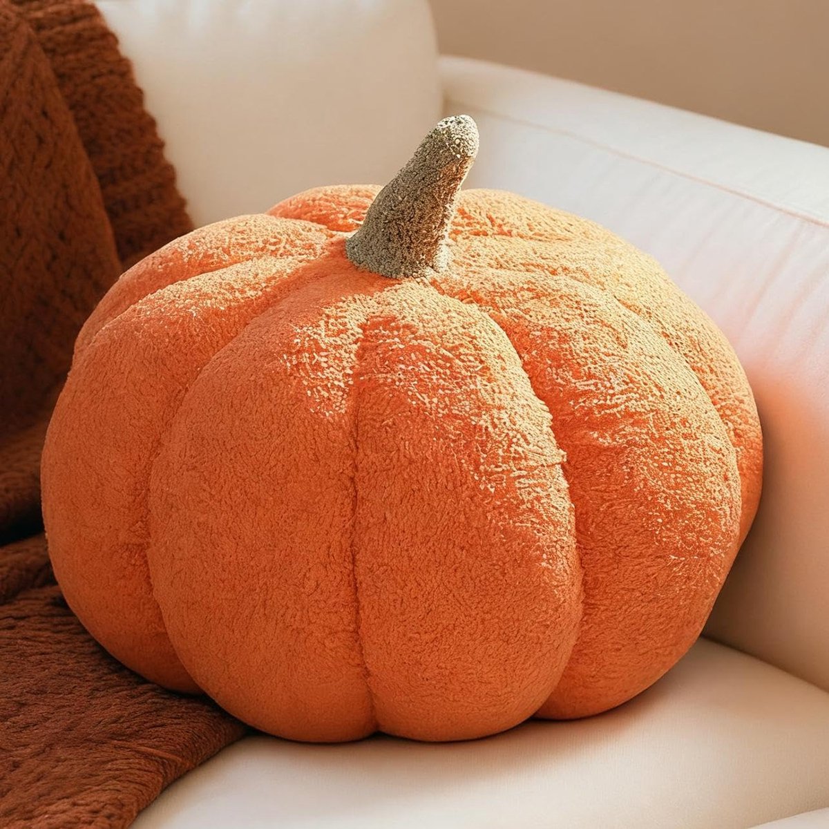 Pompoenkussen, pompoenvorm, oranje decoratief kussen, herfst, sierkussen, esthetisch bankkussen, teddyfluwelen kussen, beddecoratief kussen, rond, voor kinderen, slaapkamer, cadeau, 28 cm