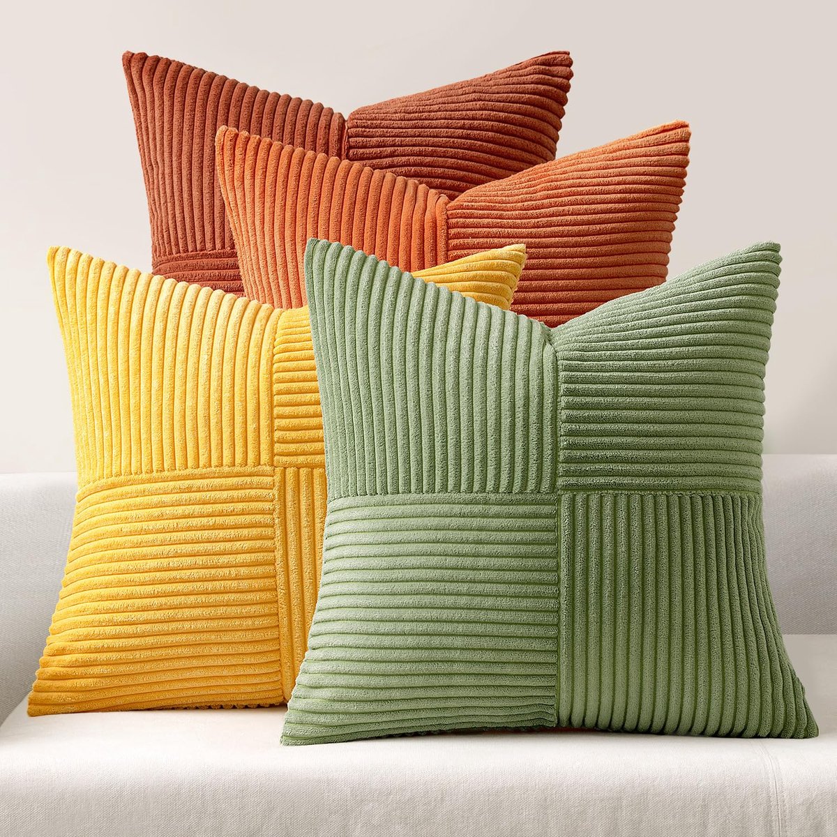 Corduroy Sofa Kussenhoezen Groen Oranje Serie 40 x 40 cm Set van 4 Stuks Moderne Zachte Decoratieve Kussenhoezen voor Sofa Slaapkamer