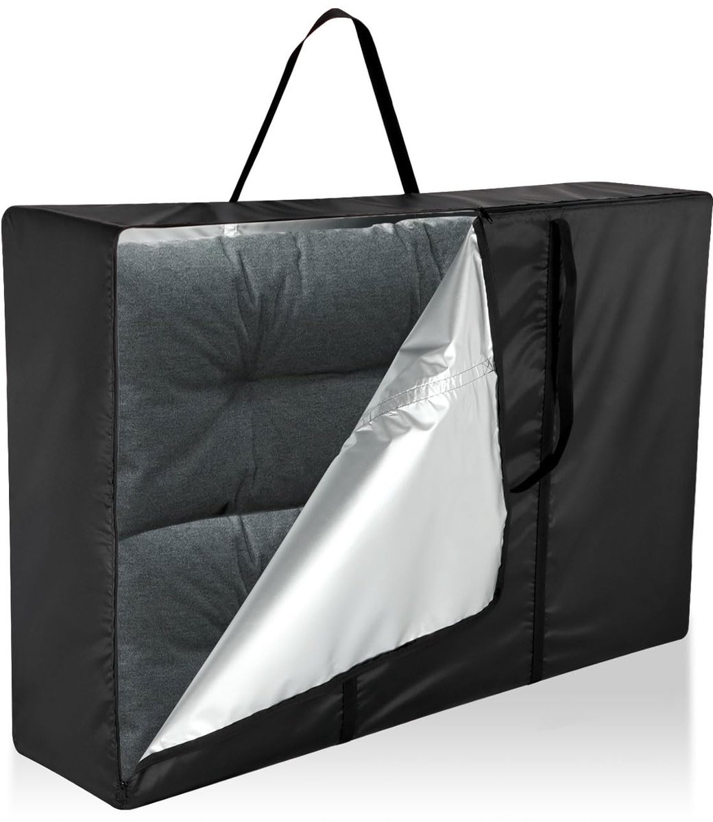 waterdicht, 420D kussenhoes voor tuinkussens, kussens met ritssluiting en handgrepen, grote opbergtas, zwart (120 x 30 x 80 cm)