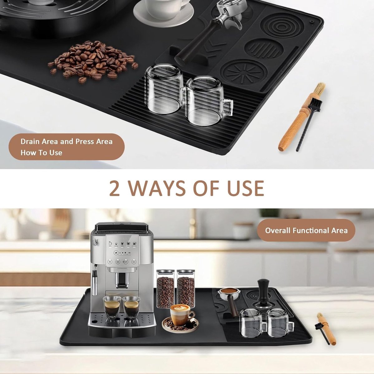 Siliconen 2-in-1 Mat voor Keuken 40 x 60 cm met Convexe Rand en Afneembare Droogmat, Ideaal voor Koffie en Keukenwerkbladen
