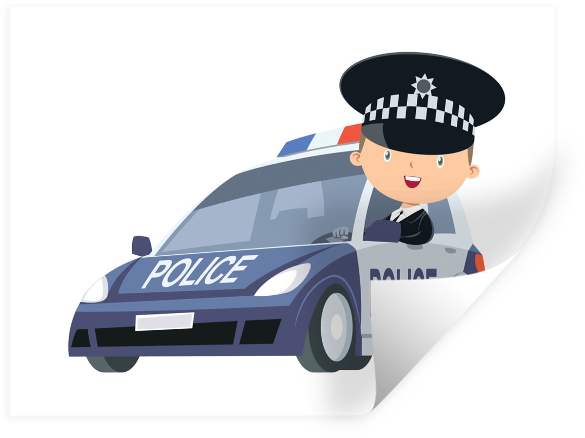 Muurstickers - Sticker Folie - Kinderillustratie van een politieauto - 160x120 cm - Plakfo