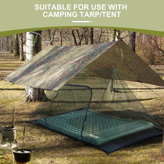 Grote klamboe-camping tent, 240 x 140 x 110 cm, muggennet, waterdicht, ritssluiting, wandelen, zadeldak, groen — afbeelding 2