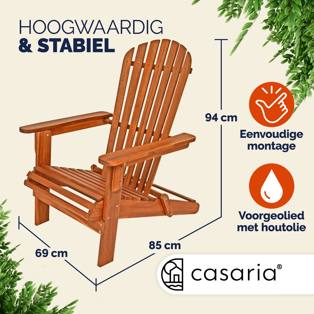 Casaria Adirondack Tuinstoel - Inklapbaar 84x69x94cm - Acacia Hout – foto 3