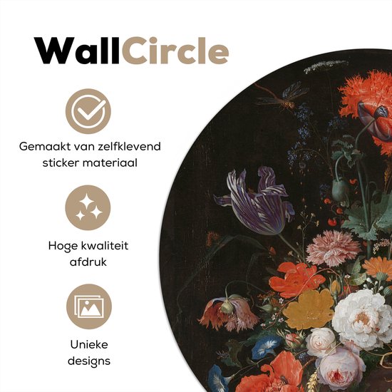 Nature morte avec des fleurs et une montre - Peinture d'Abraham Mignon Sticker papier peint cercle mural ⌀ 30 cm / cercle papier peint / cercle mural / cercle vivant - autocollant & découpe ronde