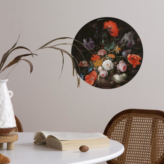Nature morte avec des fleurs et une montre - Peinture d'Abraham Mignon Sticker papier peint cercle mural ⌀ 30 cm / cercle papier peint / cercle mural / cercle vivant - autocollant & découpe ronde