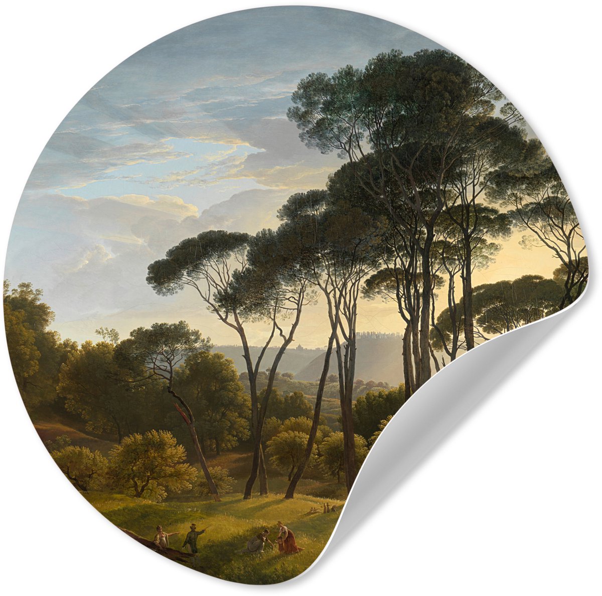 WallCircle® - Behangcirkel 80x80 cm - Muurstickers Italiaans landschap met parasoldennen -