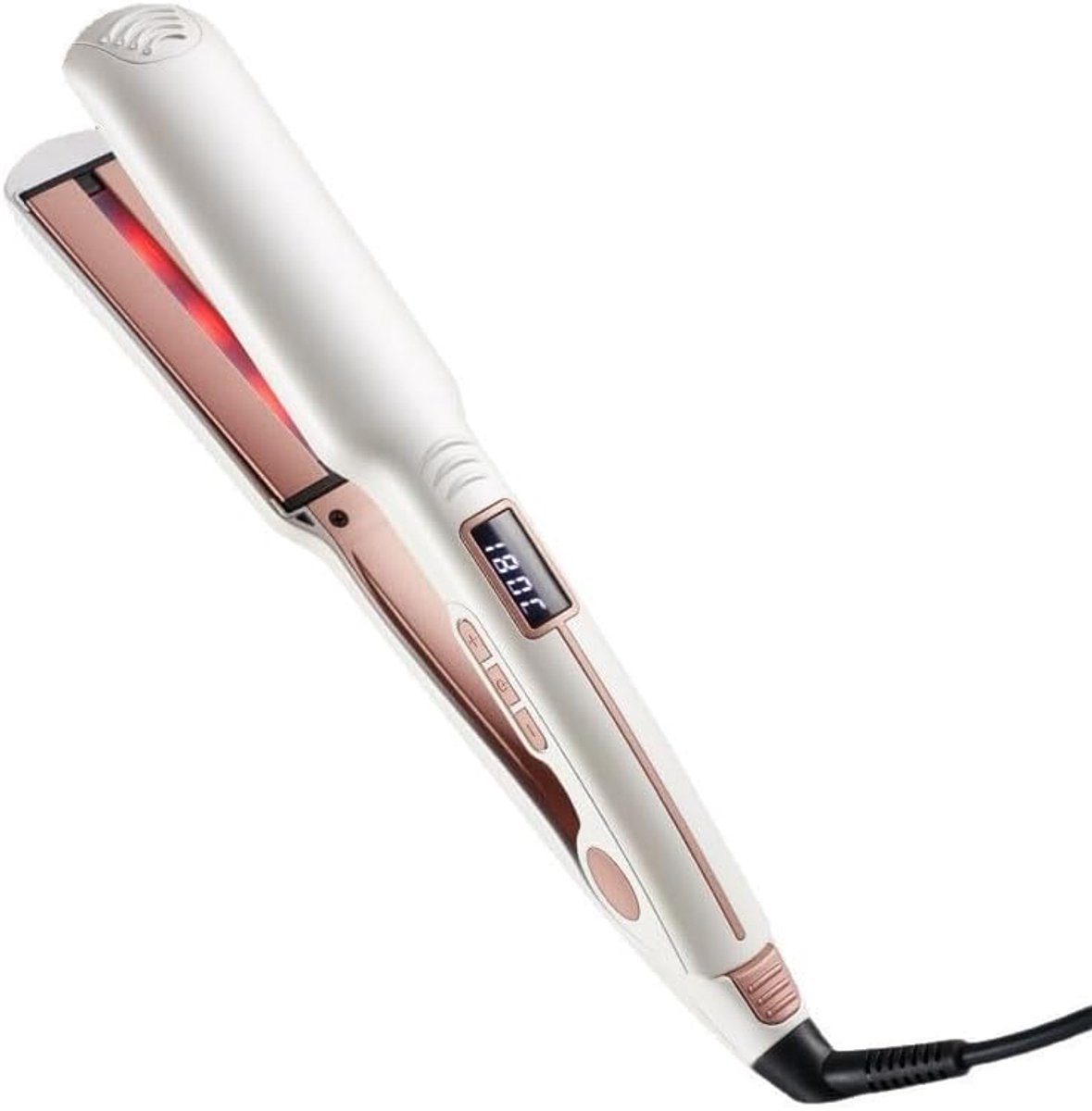 Stoom Stijltang-stoomstijltang-Haarstijltang - 3,5 cm (1,38 inch) - Uitgerust met infrarood- en ionentechnologie - Titanium platen met keramische coating - Stijltang met dubbele spanning - Geschikt voor alle haartypes - Wit - 29 x 10 x 5 cm