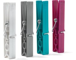 Wasknijpers voor waslijn, voor wasdrogers en draden, gaten in twee maten, 12 grote wasknijpers, 1,1 x 2,2 x 9 cm, mix in 4 kleuren