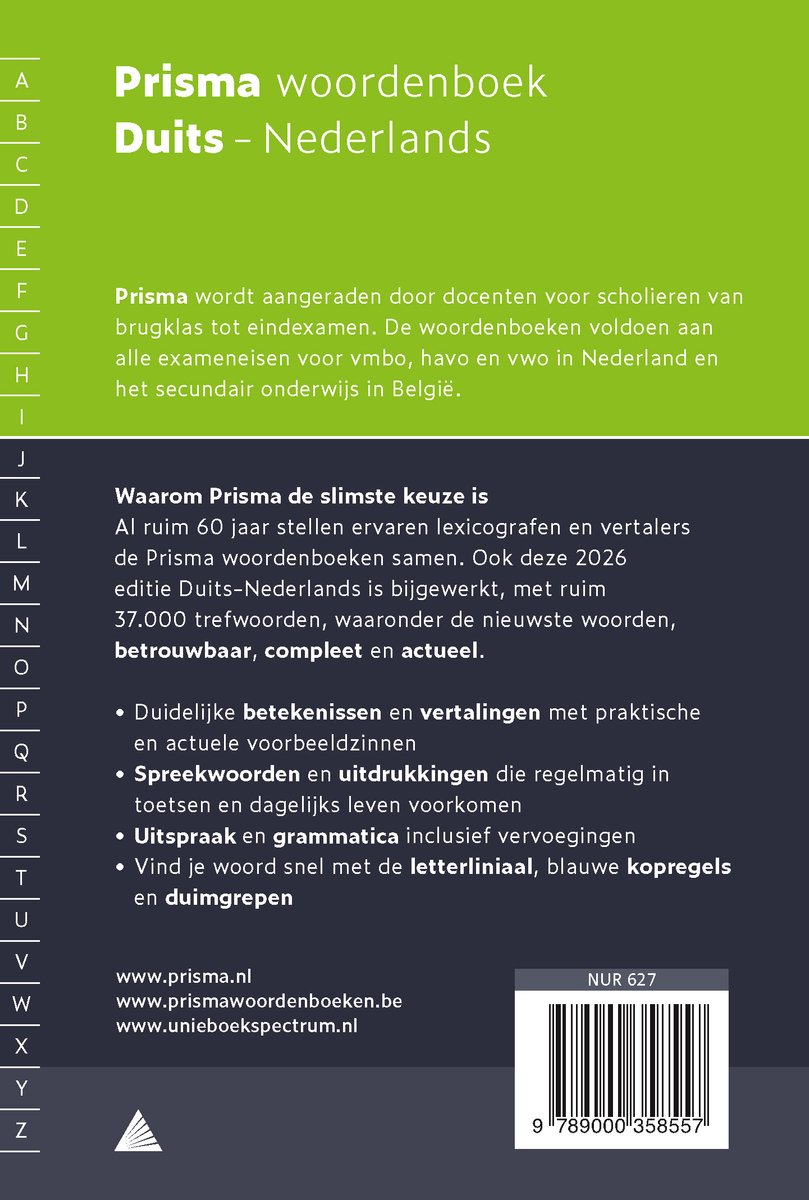 Prisma woordenboek Duits-Nederlands met 37.000 trefwoorden.