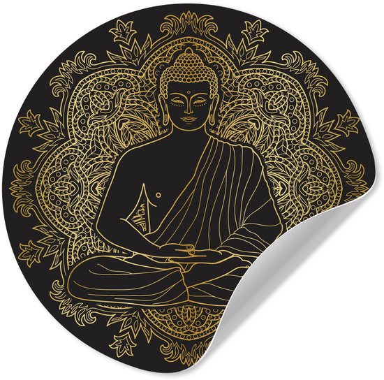 WallCircle® - Behangcirkel 30x30 cm - Muurstickers Boeddha - Afbeelding - Goud - Muurcirkel woonkamer - Wandcirkel slaapkamer - Kamer decoratie zelfklevend - Muurdecoratie accessoires