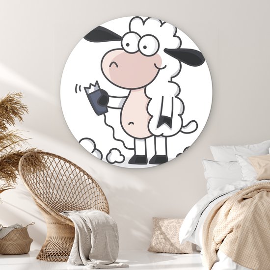 Une illustration d'un mouton avec un rasoir Assiette en plastique cercle mural ⌀ 150 cm XXL / Groot format!