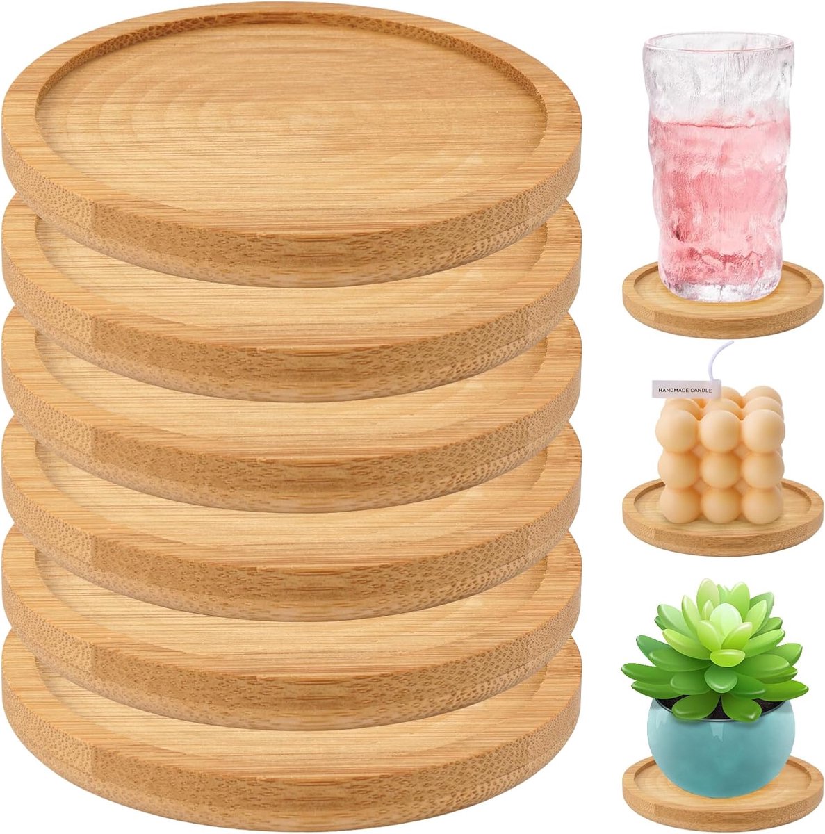 Houten Kandelaars, 6 Stuks Ronde Kaarsenstandaard, Onderzetter voor Tafeldecoratie, Communie, Doop