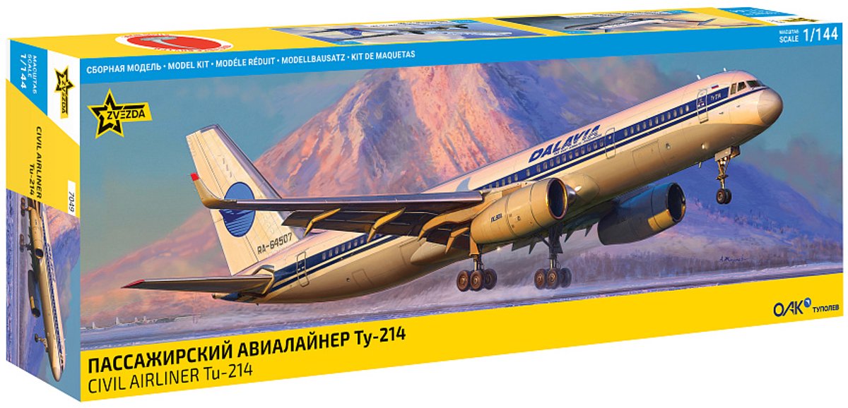Zvezda Modelbouwpakket Vliegtuigen - 7049 Tupolev Tu-214 - Russisch Passagiersvliegtuig Plastic - 1:144 - Modelbouw