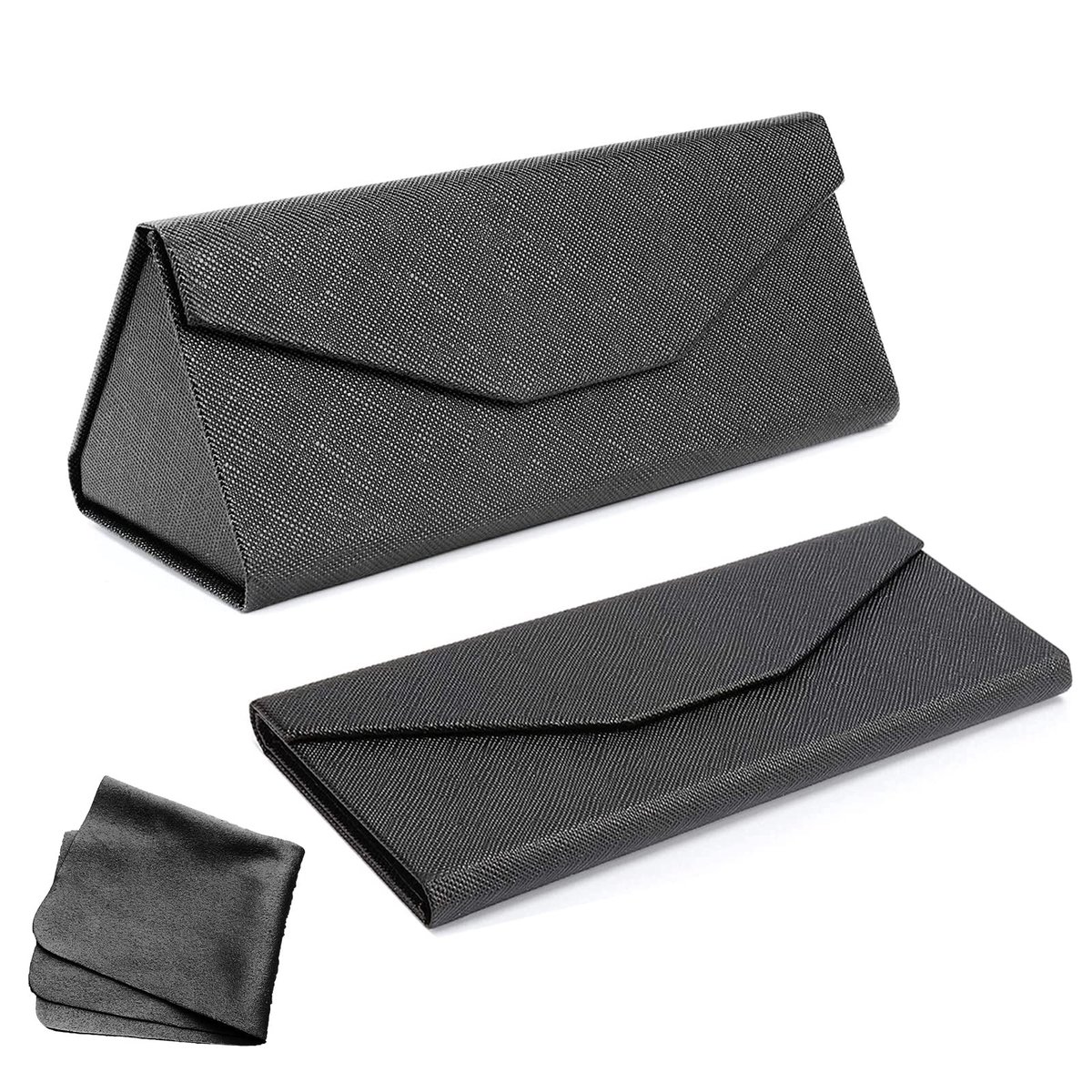 Dailygoods - EQLEF Opvouwbare zonnebrillenetui, opvouwbare brillenkoker met reinigingsdoek, draagbare brillenkoker, zonnebrillenetui, harde etui voor dames en heren