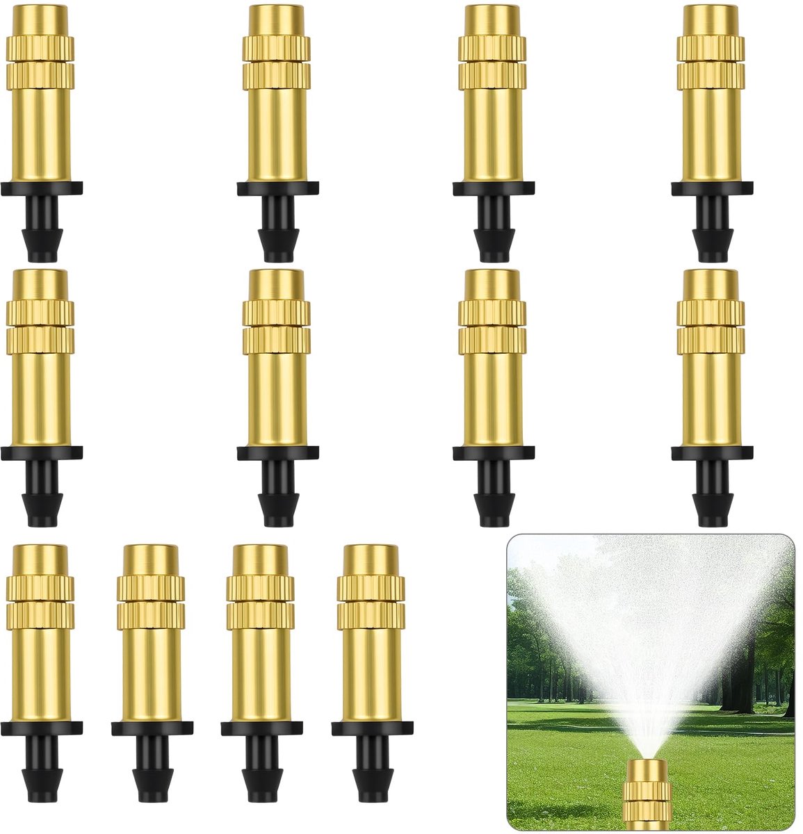 12 stuks bewateringssproeiers van messing, instelbaar koperen irrigatiesproeier, sproeikop voor terras, nevelmondring, nevelsproeier voor tuinirrigatie, broeikas, zaailing, irrigatie
