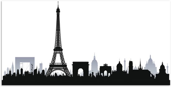 Poster 120x60 cm - Een zwart-witte illustratie met in het middelpunt de Eiffeltoren - Posters - Kamer decoratie - Wanddecoratie woonkamer - Muurdecoratie slaapkamer