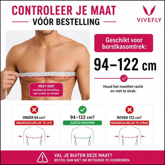 Man meet borstomtrek voor maat bepaling Vivefly houding corrector