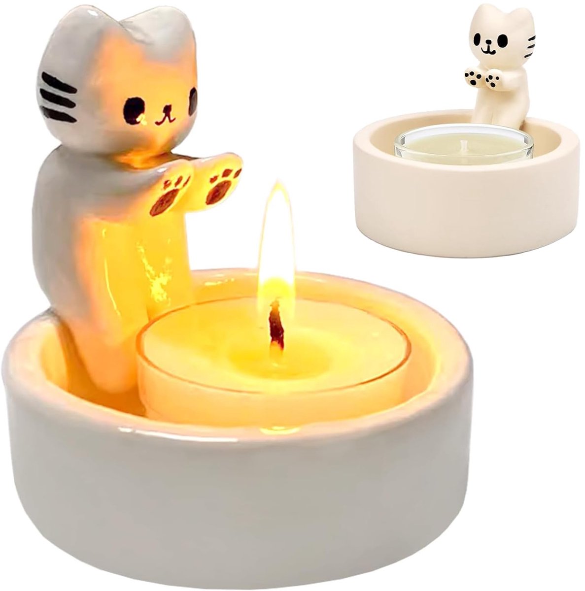 Kaarsenhouder - Cartoon Kitten Theelicht Kandelaar Met Verwarmende Poten - Woondecoratie Geschenken Voor Kattenliefhebbers