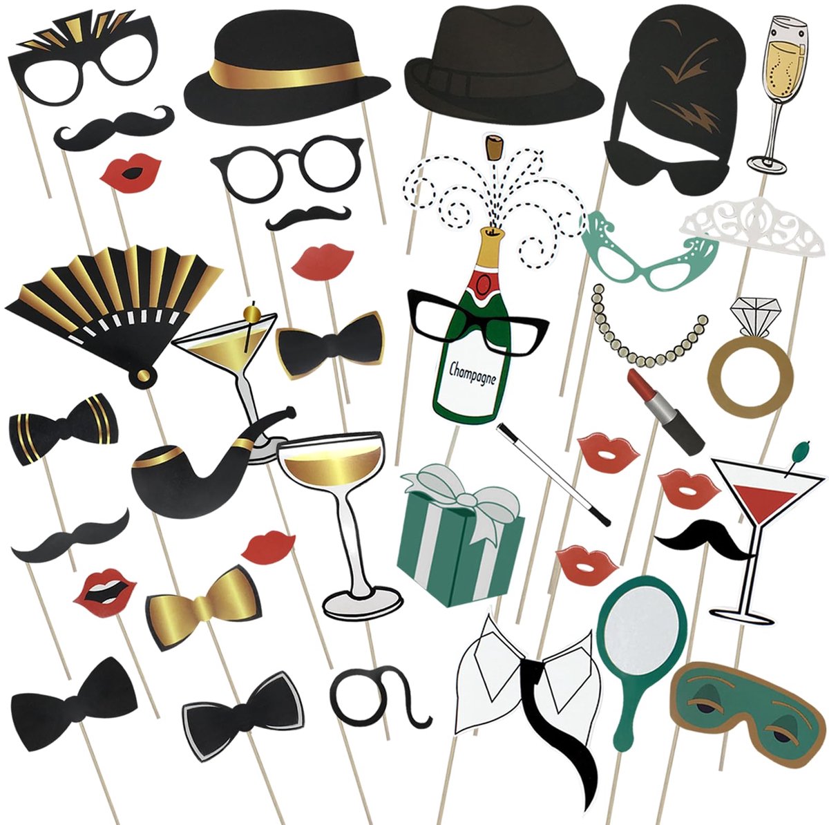 40 stuks bruiloftsaccessoires, feest, bruiloft, doe-het-zelf, accessoires, Valentijnsdag, accessoires, fotobooth, verjaardag, fotobooth-accessoires