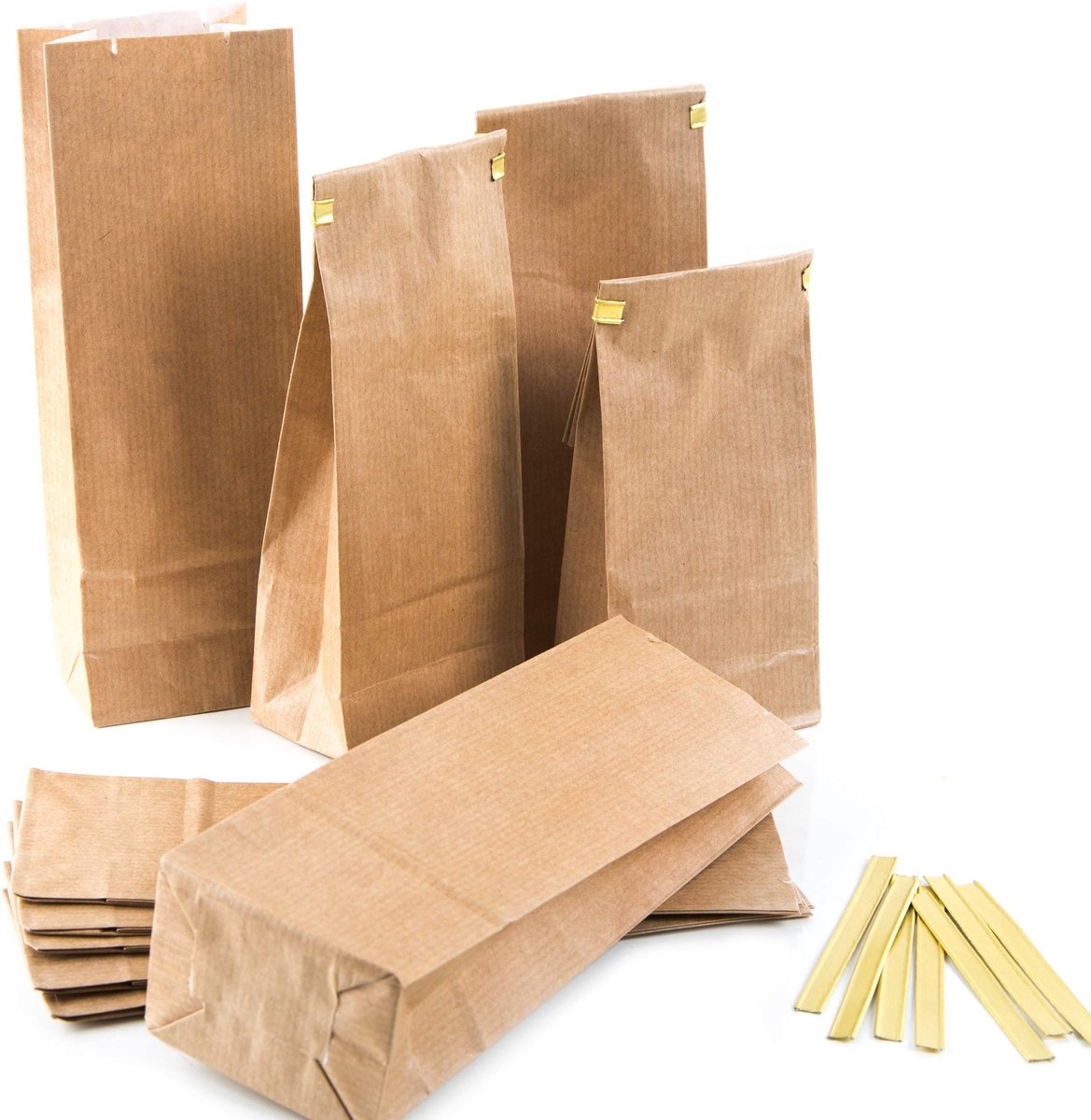 blokbodem zakjes bruin, 10 stuks: kraftpapier theezakjes, cadeauverpakking voor kruiden, koffie, koekjes & hondenkoekjes, papieren zak met sluiting, levensmiddelveilig, 7 x 4 x 20,5 cm