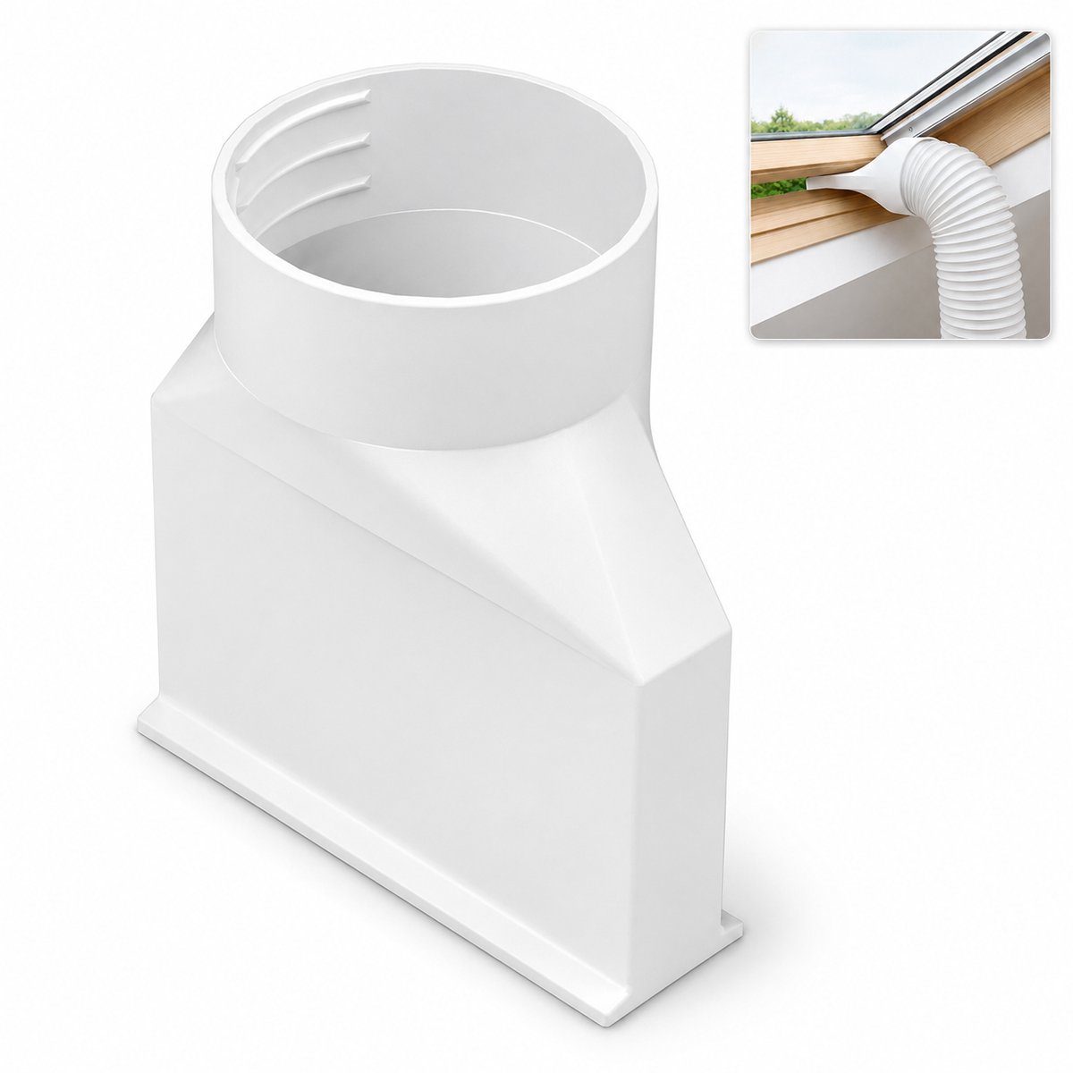 Airco-adapter Ø150 mm – Geschikt voor Velux dakraam – Koppelstuk voor mobiele airco met flexibele slang van Ø150 mm buitendiameter – Warmteafvoer via raam
