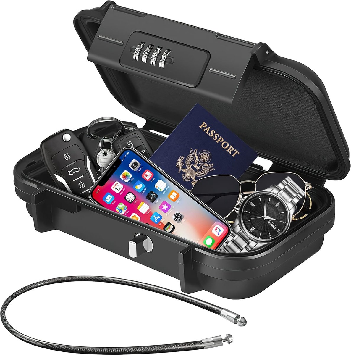 Dailygoods - Draagbare kluis - Outdoor-veiligheidskluis - Waterbestendig en sterk - Zwart - Sleutelkluis - Geschikt voor reizen, strand en camping