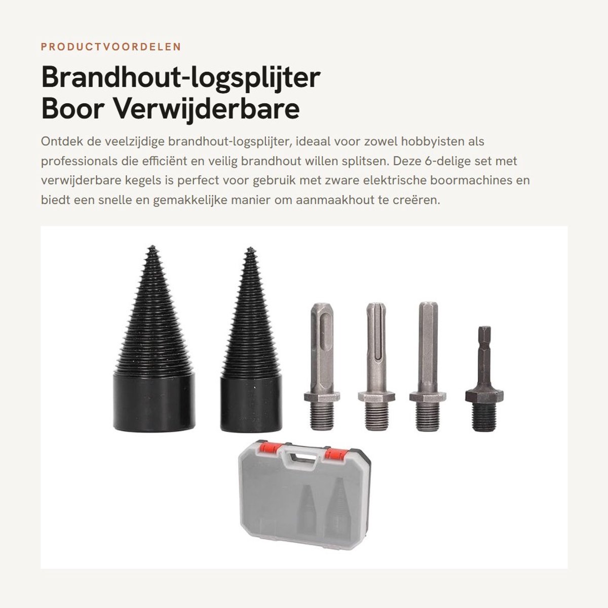 Dailygoods - Brandhout-logsplijter - Boor Verwijderbare Kegels - 6-delige Set - 32 Mm + 42 Mm - Aanmaakhoutsplijtblokken - Geschikt voor Elektrische B...