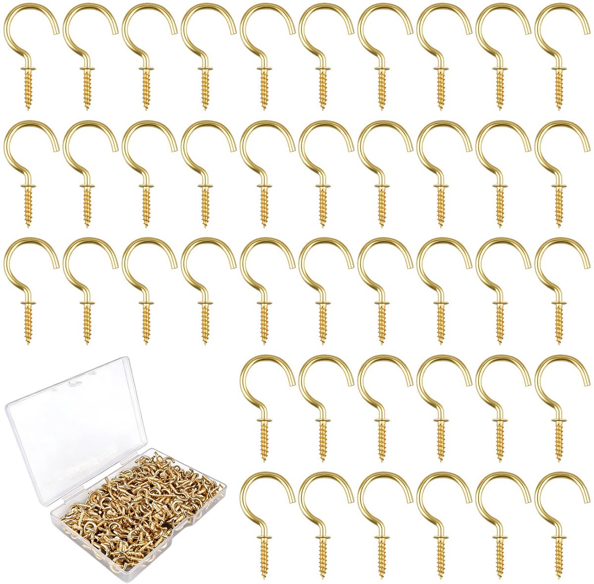 240 Pieces Kleine Schroefhaken, Kleine Metalen Schroefhaken, Mini-Plafondhaken, met Doos, voor Het Ophangen van Kopjes, Lampen, Touwen, Kunstdecoraties, Kerstmis, voor Thuis, Kantoor (Goud) | Voor pla