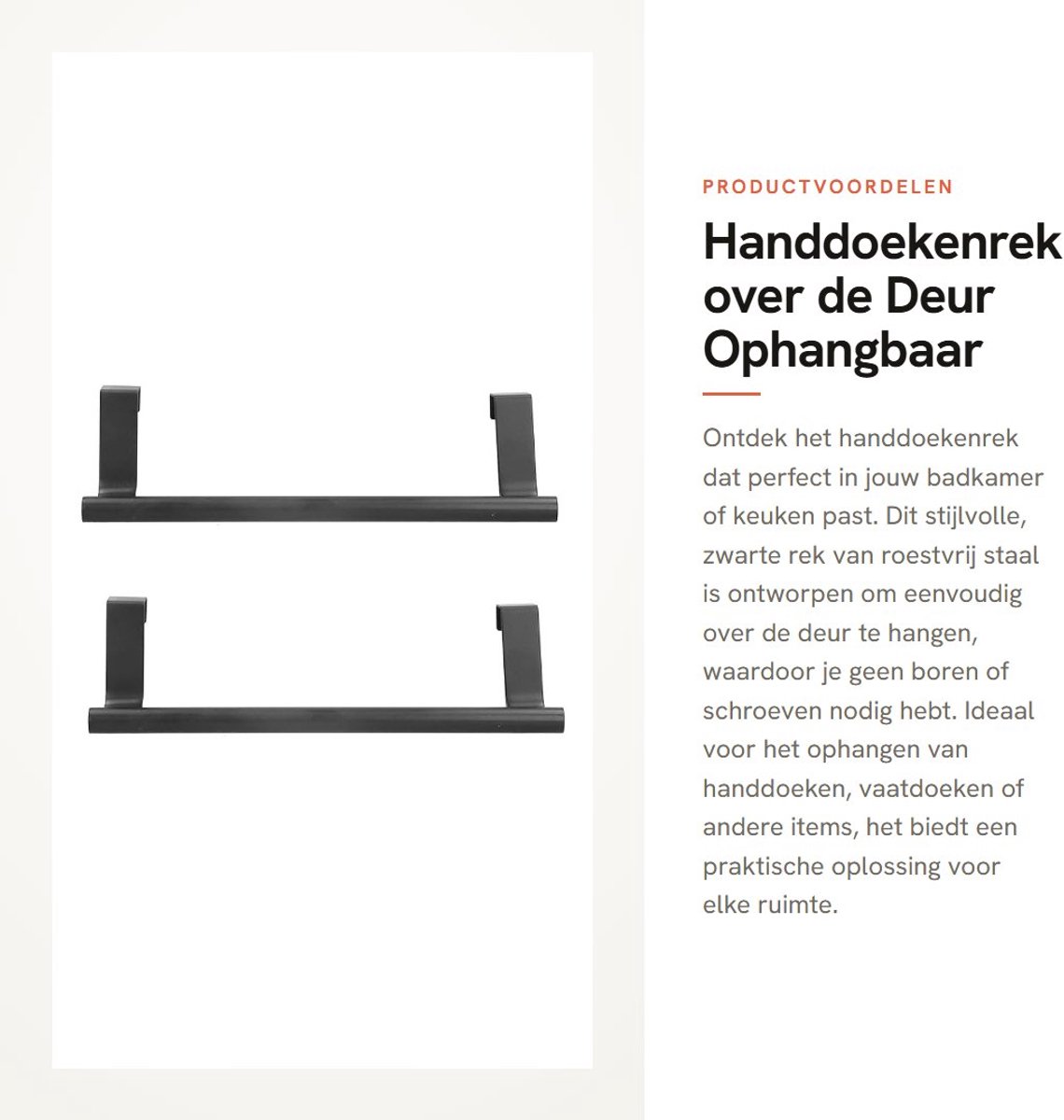Dailygoods- Handdoekenrek 2-delig - Roestvrij Staal - Zwart - Ophangbaar zonder Boren - Voor Badkamer/Keuken - 23 cm - Handdoekhouder