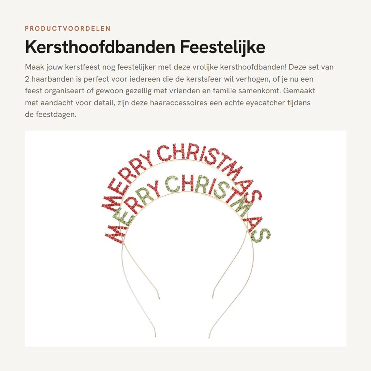 Dailygoods- Kersthoofdbanden 2 stuks - Feestelijke Haaraccessoires - Vrolijk Kerstfeest - Haarbanden Dames - Geschenken Kerstmis - Comfortabele Pasvorm