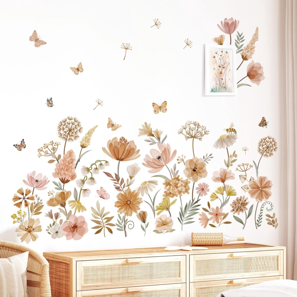 Dailygoods- Muurstickers Boho Bloemen - Muurdecoratie Slaapkamer - Wanddecoratie Woonkamer - Muurstickers Keuken - Muurstickers Meisjes - Levendige Kleuren