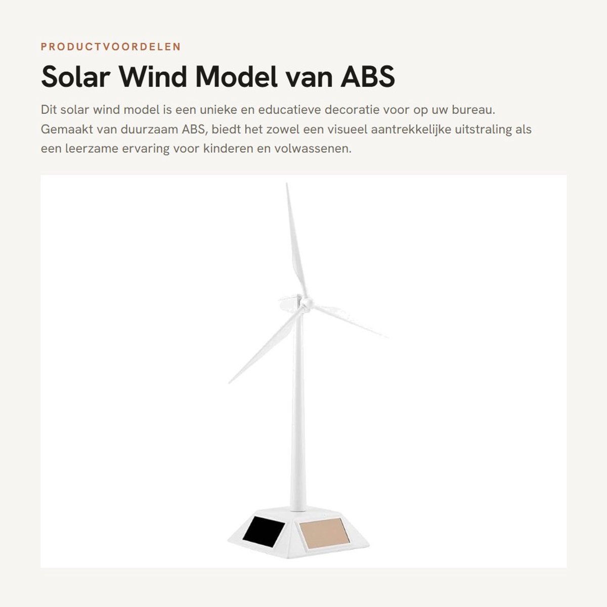 Dailygoods- Zonne-energie Model - Mini Windmolen - Desktopdecoratie - Wetenschappelijk Onderwijs - Kindercadeau - Gemaakt van ABS, Hoogte 26,5 cm - Windmolenmodel