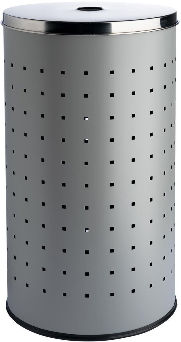 Dailygoods- Wasmand met Deksel - Roestvrij Staal - 37 Liter - Ø 29 cm - 54 cm Hoog - Modern Design - Luchtgaten - Wasbox
