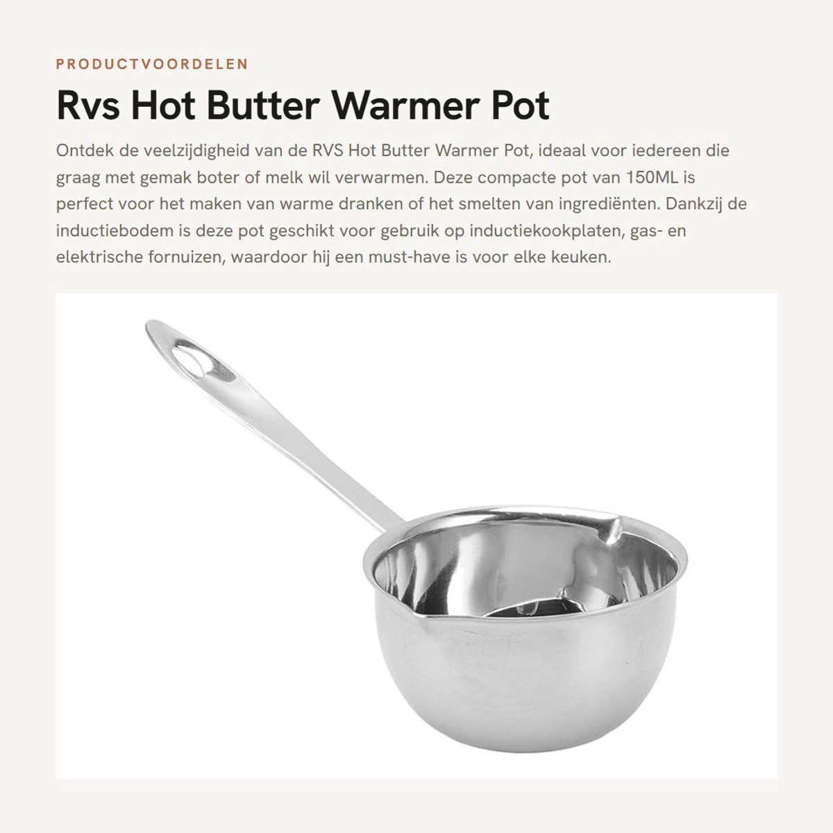 Dailygoods - Rvs Hot Butter Warmer Pot - Inductie Boter Pot - Compact en Efficiënt - 150ML - Melk Pot - Geschikt voor Keukenaccessoires - Stijlvol Design