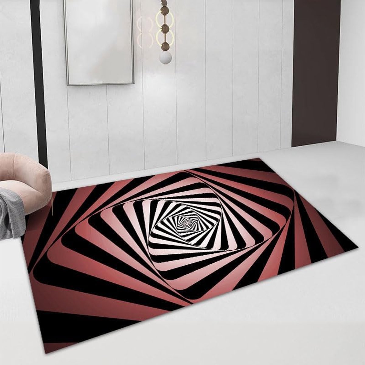 3D illusie tapijt antislip vloerkleed tapijt mat vloermat zwart wit tapijten voor slaapkamer woonkamer kantoor abstracte driedimensionale rechthoek polyester 3D swirl tapijt(60 * 90cm,14)