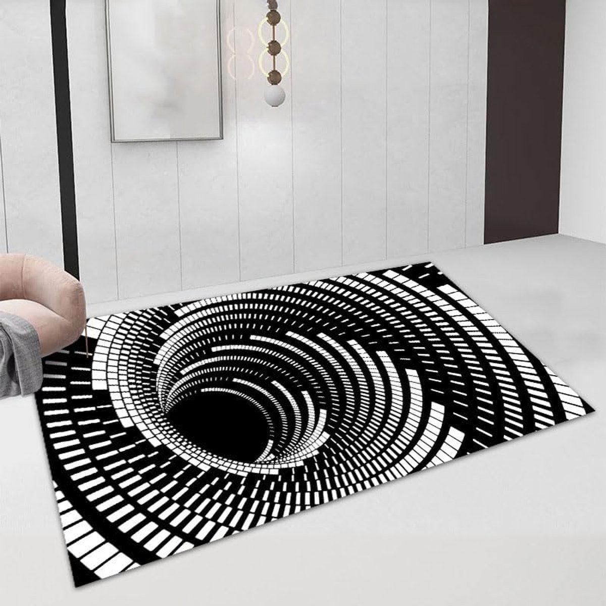3D illusie tapijt antislip vloerkleed tapijt mat vloermat zwart wit tapijten voor slaapkamer woonkamer kantoor abstracte driedimensionale rechthoek polyester 3D swirl tapijt(40 * 60cm,9)