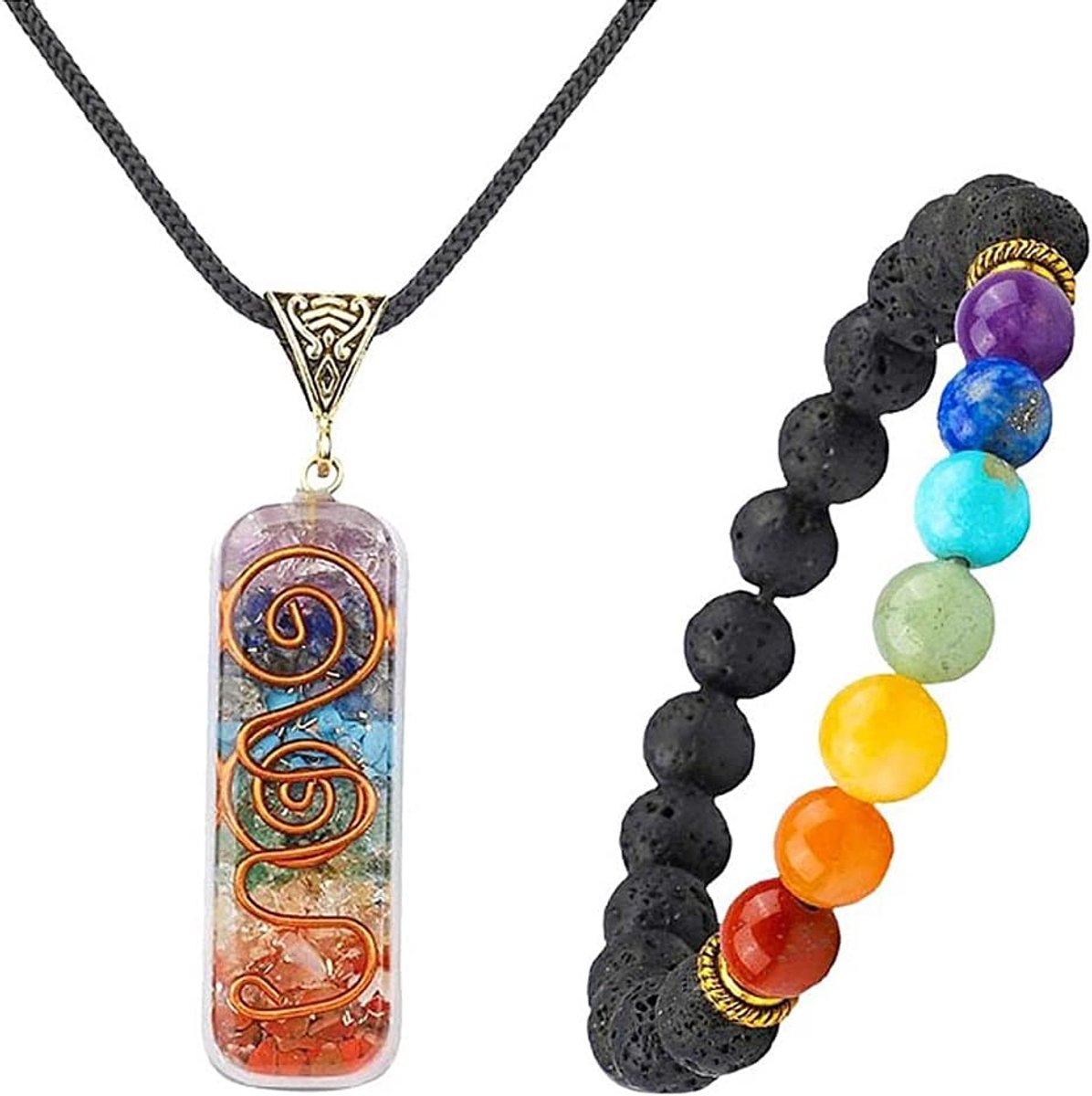 Chakra kristallen hanger halsketting & armband sieradenset voor dames en heren, Reiki helende steen halsketting armband geluksbrenger voor genezing bescherming positieve energie yoga balans