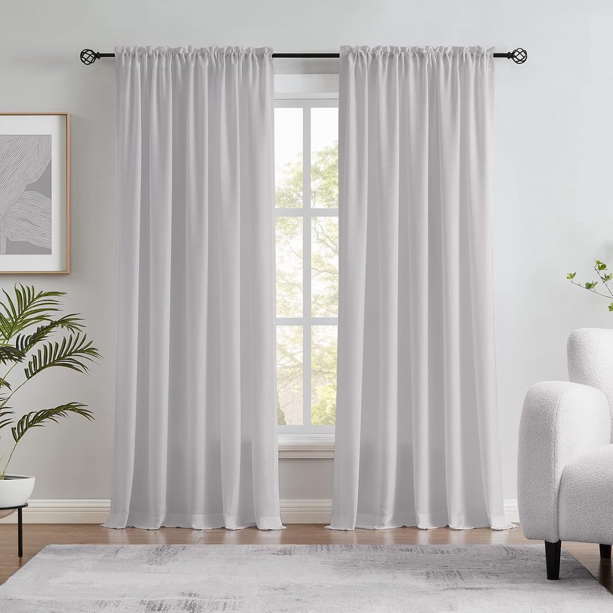 Zilvergrijze fluweelachtige semi-transparante gordijnen 240 cm lengte voor slaapkamer, woonkamer natuurlijke katoenen textuur roedezak venster pure gordijnen, 132 x 224 cm (2 panelen)