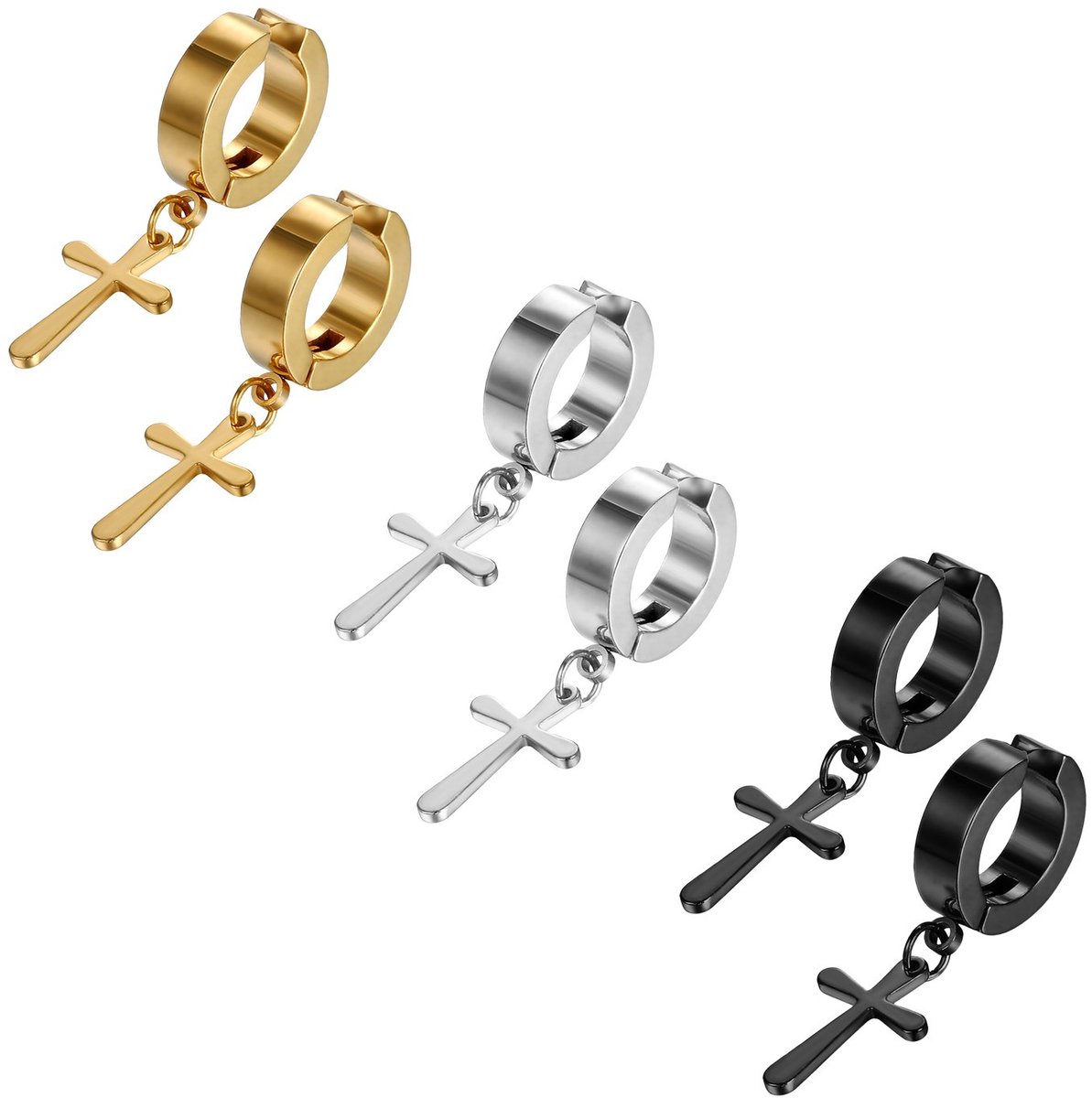 JewelryWe Paar Hip Hop Cross Dangle Scharnierende Hoop Oorbellen Roestvrij Staal Drop Earring Voor Mannen en Vrouwen