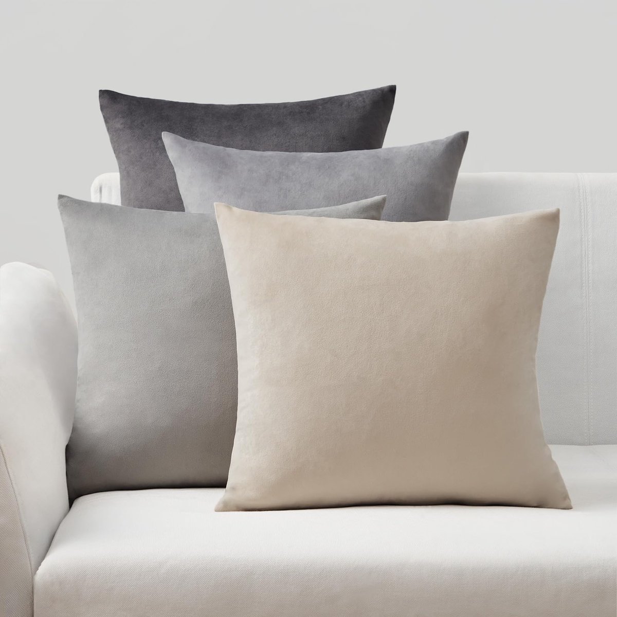 Kussenhoes voor sofakussen, sierkussen, decoratie voor bank, slaapkamer en woonkamer, zacht kleurverloop, set van 4 kussenslopen, 45 x 45 cm, grijs