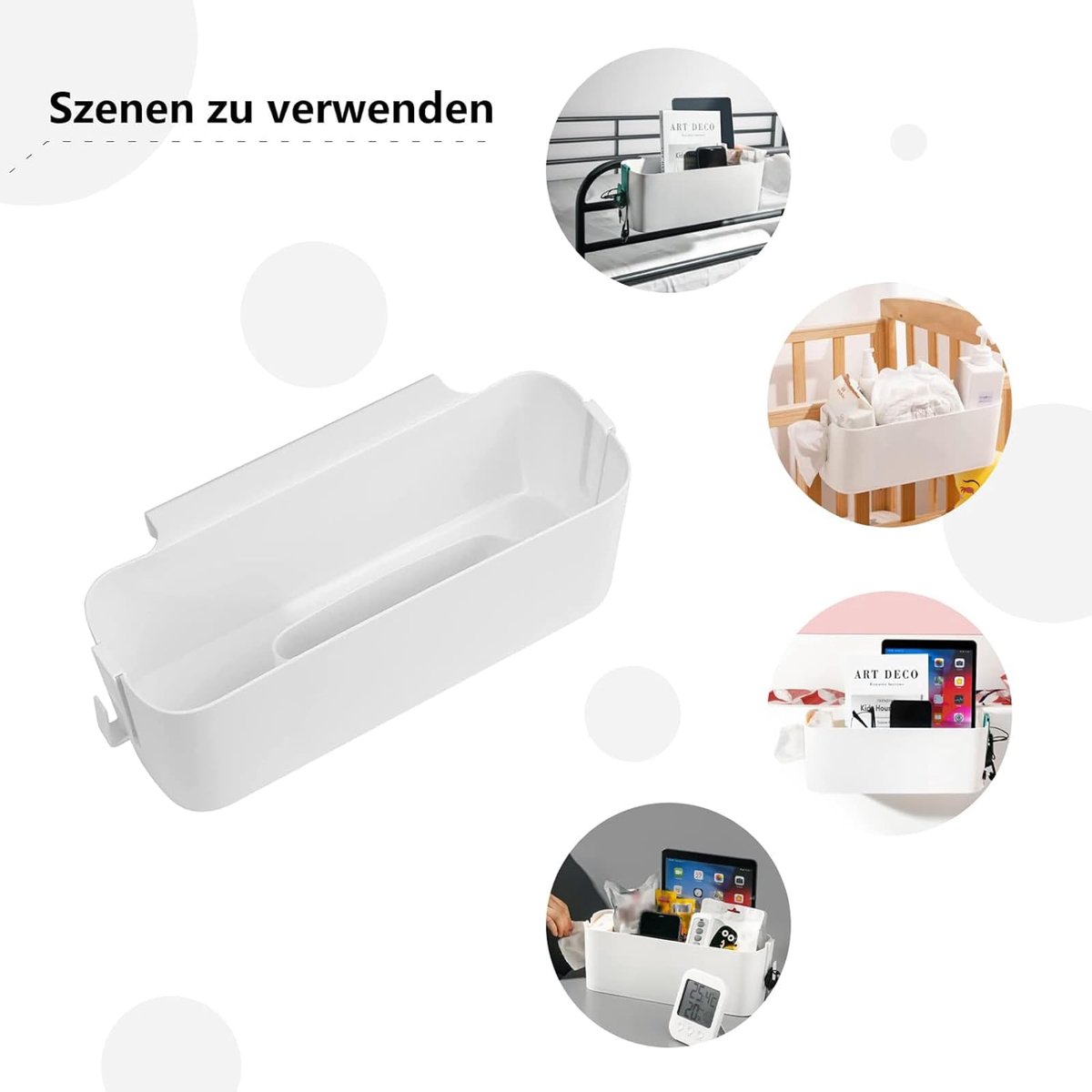 Bedorganizer om op te hangen, hangbed, organizer, opbergmand met 2 afneembare haken, nachtkastorganizer, voor thuis, slaapzaal, stapelbed, kantoor, wit