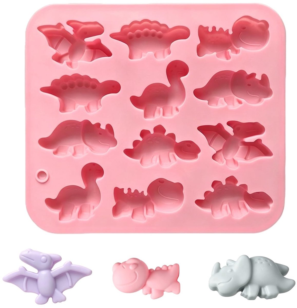 Dailygoods- Dinosaurusvorm 12-delig - Bakvorm Siliconen - Chocoladevorm - Gelei/IJsblokjes - Flexibel - Ruimtebesparend