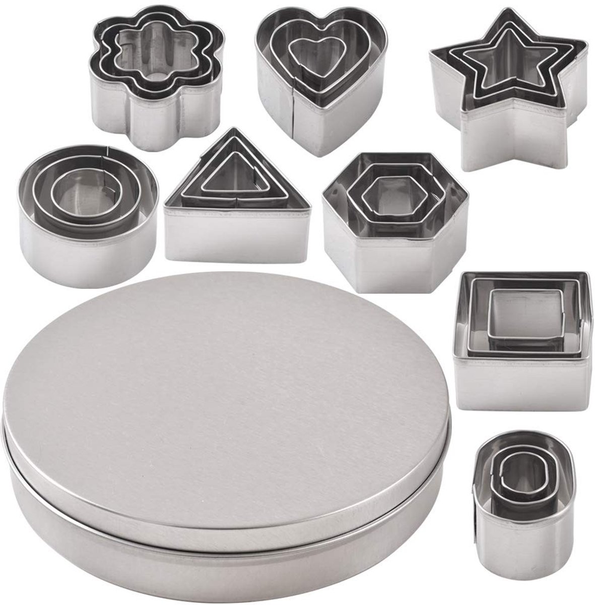 Dailygoods- Koekjessnijders 24-delige set - Roestvrij Staal - Uitsteekvormen Hart/Ster/Bloem - Mini Koekjessnijders - Vaatwasserbestendig - Veilig Materiaal - Uitsteekvormpjes