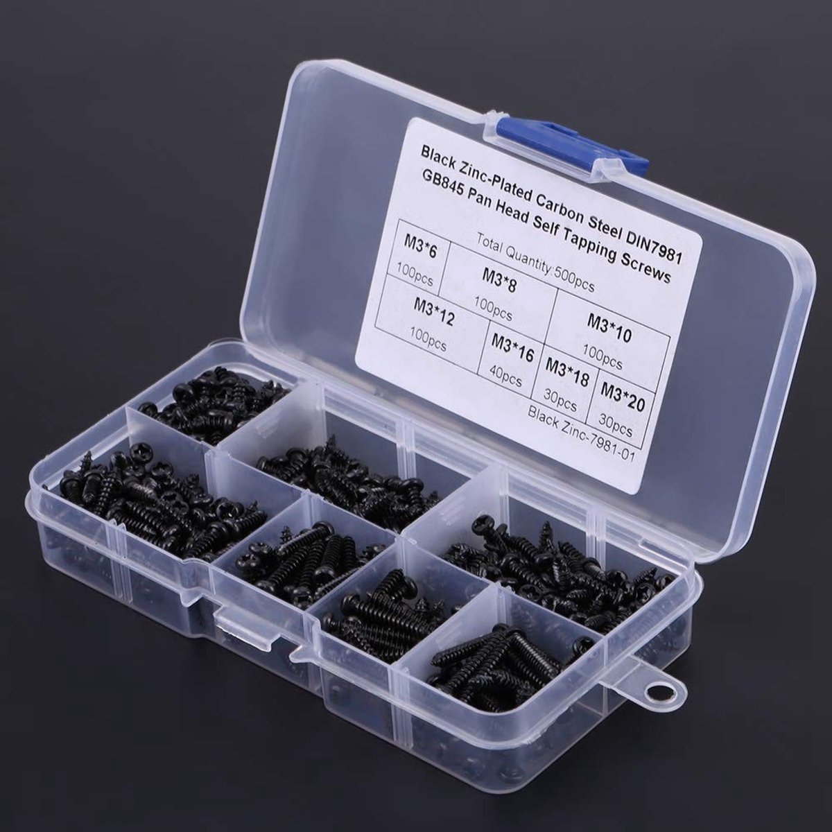Dailygoods- Zelftappende Schroeven 500PCS - Bevestigingsassortimentset - Roestvrij Staal/Koolstofstaal - Plastic Doos - Corrosiebestendig - Handig in Gebruik