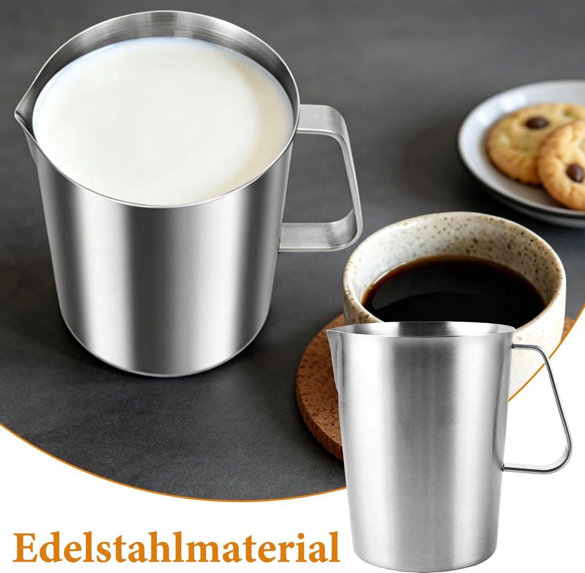 Dailygoods- Maatbeker 2 Liter - Roestvrij Staal - Melkopschuimbeker - Handvat - Druppelbescherming - Gegradueerde Markeringen - Mengbeker