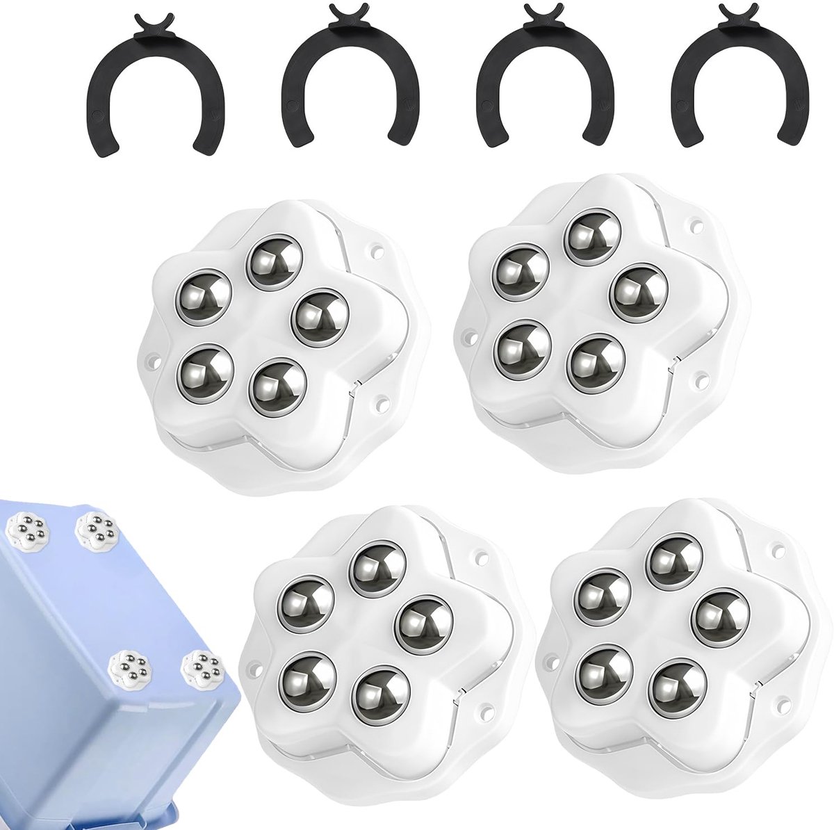 Set van 4 Heavy-Duty Ball Casters voor Meubelwielen | 150kg Zelfklevende 360° Zwenkwielen - Tafelwielen met antislipbasis, Duurzame Meubelwielenset (Wit 4-Pack)