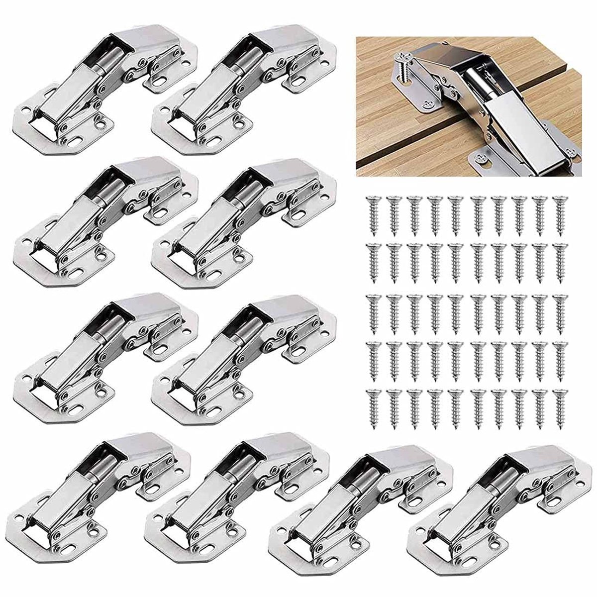 Dailygoods- Deurscharnieren Soft-Close 10 Stuks - Meubelscharnieren - Opschroefscharnier - Houten Deuren - Lamellendeuren - Hydraulisch Remsysteem
